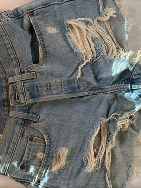 Levi's light blue distressed denim shorts